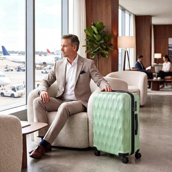 24Inch Suitcase, ABS Hard Shell Checked Luggage with TSA Lock, Spinner Wheels, Telescopic Handle, Green