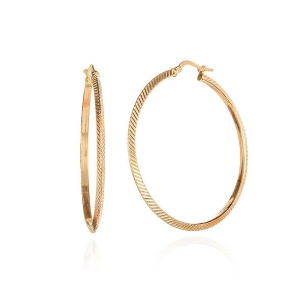 namana Diamond-Cut Gold Plated 925 Sterling Silver Hoop Earrings For Women