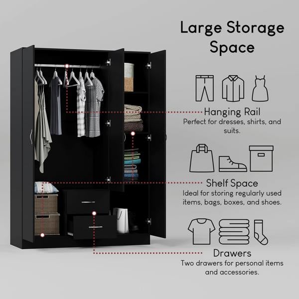Vida Designs Riano 3 Door 2 Drawer Mirrored Wardrobe