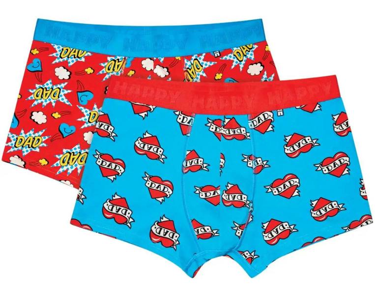 Happy Socks 2-Pack Super Dad Boxer Trunks Gift Box, Blue/Red