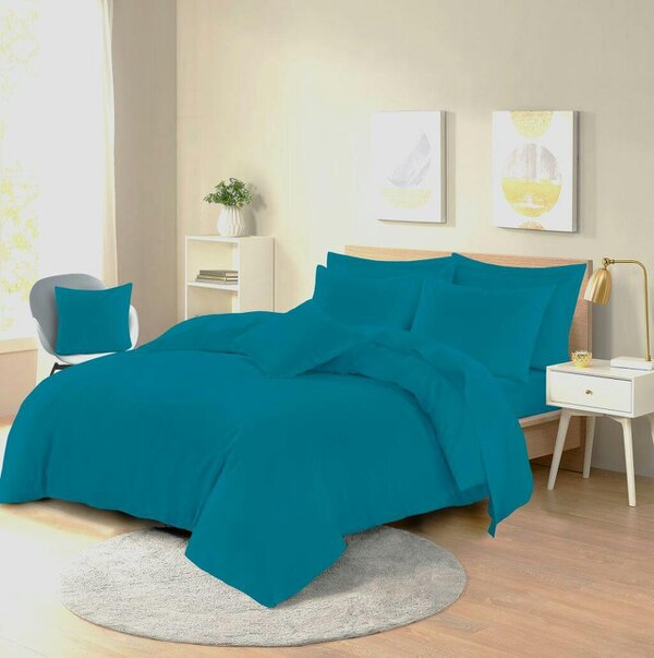 Night Zone Polycotton Duvet Cover Set – Plain Dyed Easy Care Bedding with Pillowcases - Teal