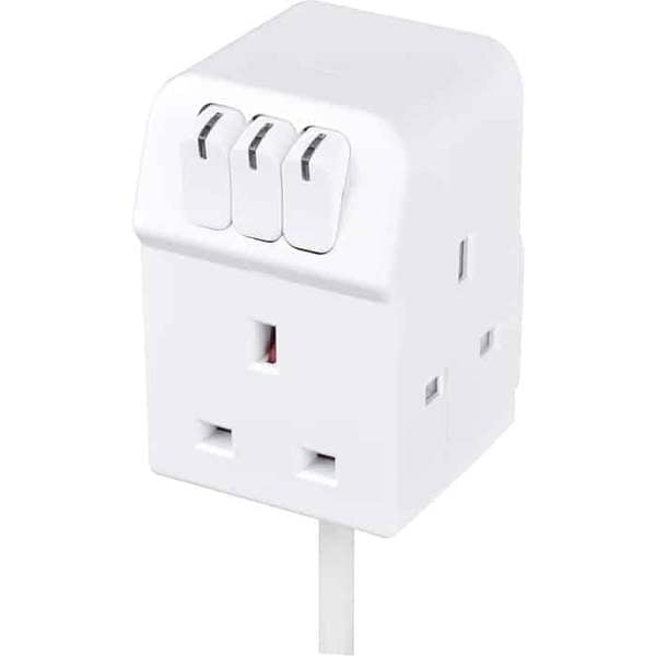 Masterplug Three Socket Individually Switched Compact Extension Lead with 2m Cable