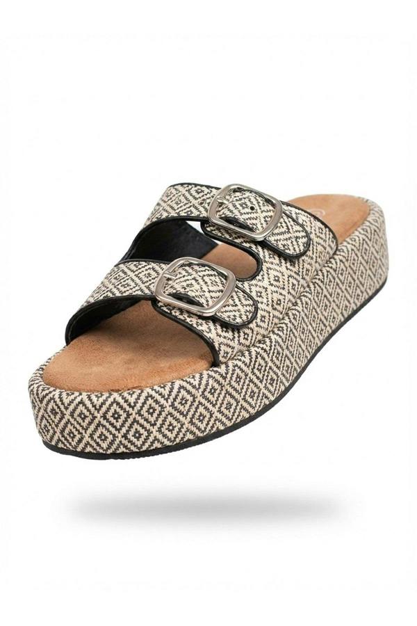 Vera Diamond Pattern Platform Sandals - Black