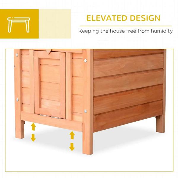 Raised wooden hutch design with clearance under body and front door