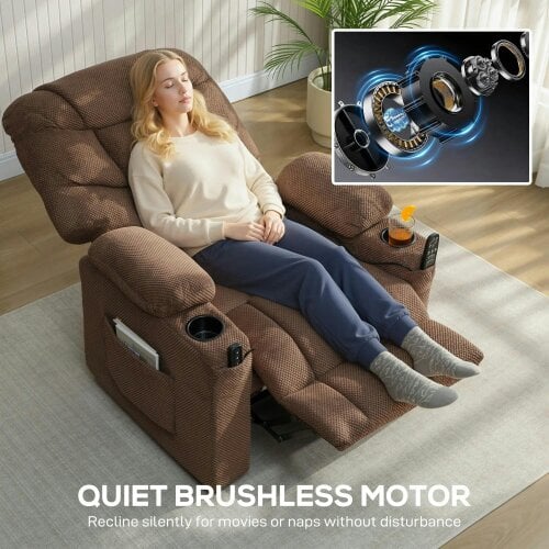 Bobobiy Electric Massage Recliner Armchair with Vibration, Whisper-Quiet Motor, Fleece Power Reclining Chair with Spring Pack, Brown