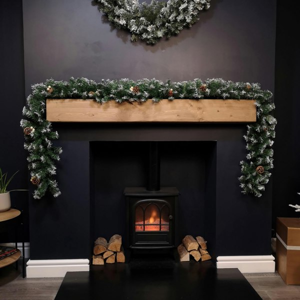 Samuel Alexander Premier 270cm (9ft) Christmas Garland Decoration Snow Tips White Berries & Cones