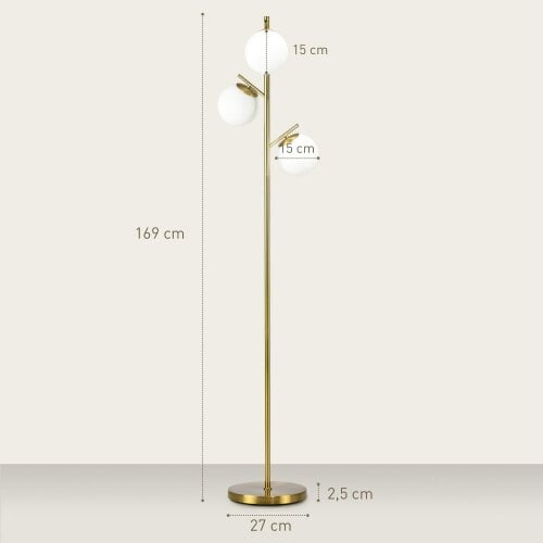 Wyld Haus Lidi Metal Gold Tone 3 Light Tree Floor Lamp With Globe Shades Adjustable Colour Light