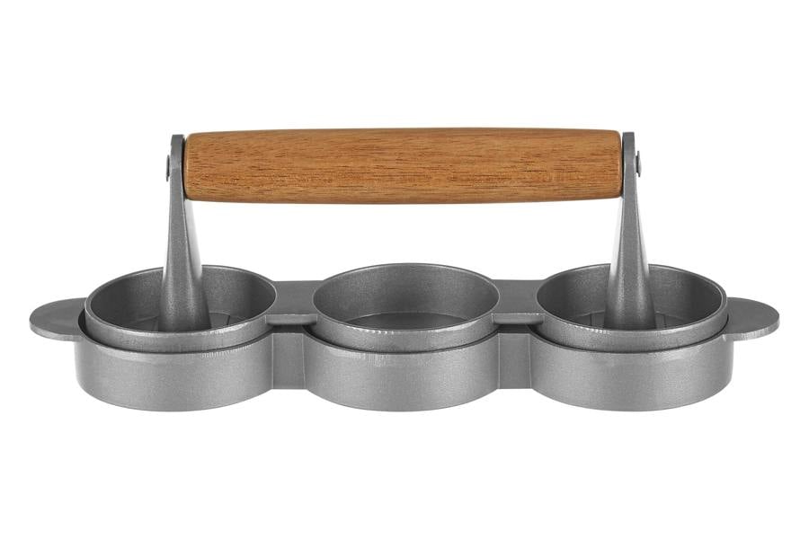 Interiors by Premier Triple Mini Burger Press,Non-Stick Hamburger Patty Maker with Wooden Handle,Patty Press for Uniform Sliders