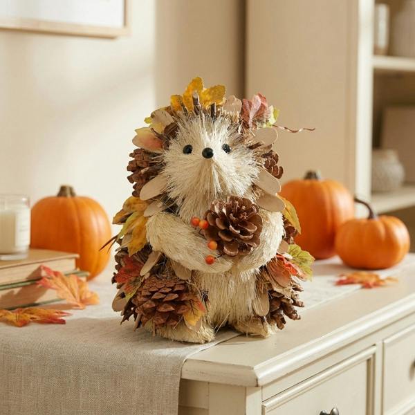 Garden Greatness Hedgehog Autumn Leaves and Cones Figurine