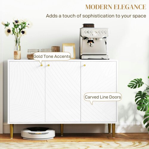Wyld Haus Rasuno Ledi White And Gold Tone 2 Cupboard with Scandi Line Pattern