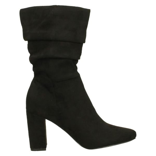 Spot On Ladies Spot On Mid Block Heel Calf Rouched Boots F51238