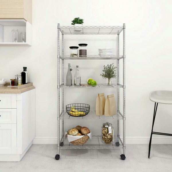 Berkfield 5-Tier Storage Shelf with Wheels 75x35x155 cm Chrome 250 kg