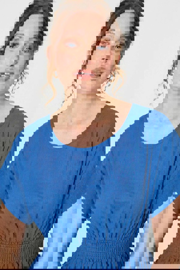 Blue | Relaxed Short Sleeve Tiered Midi Dress
