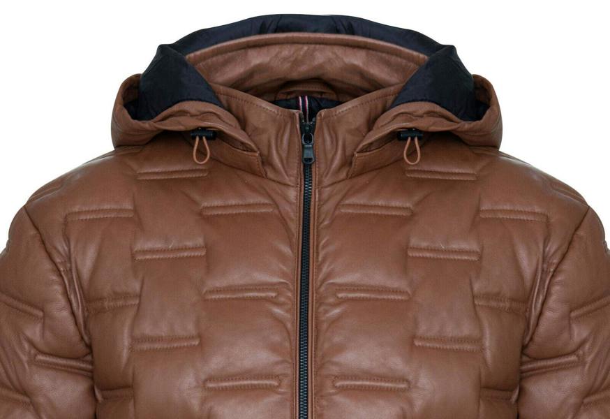Infinity Leather Men's Hooded Puffer Quilted Bomber Leather Jacket - Belém