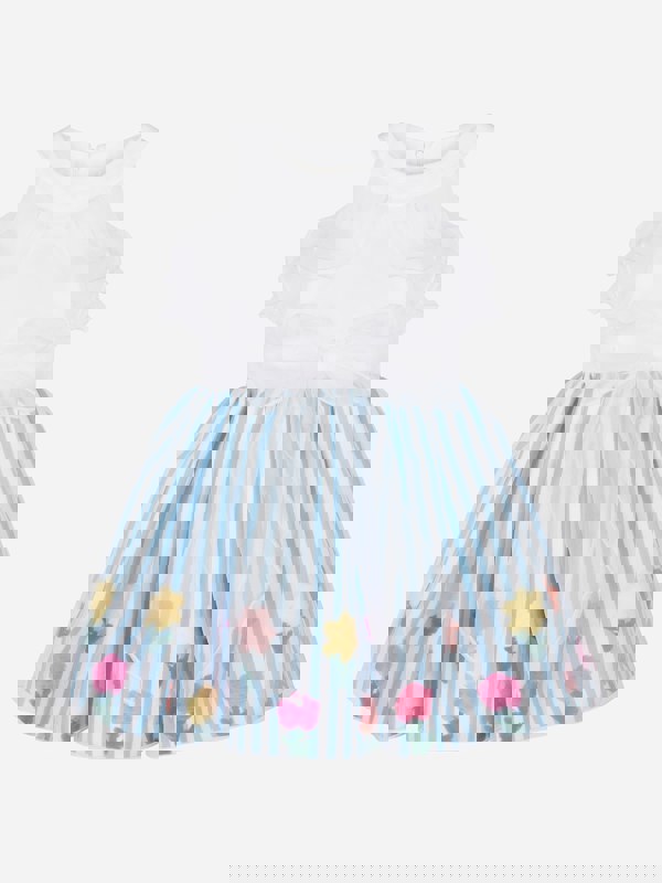 Mama Luma Girls Organza Layered Flower Dress in Blue