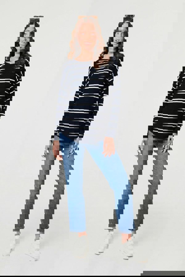 Navy | Striped Drop Shoulder Long Sleeve Top
