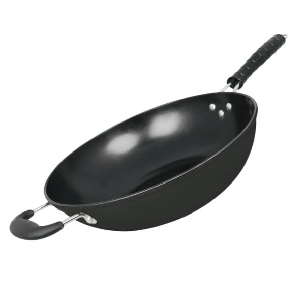 Gr8 Home 34cm Black Non Stick Carbon Steel Stir Fry Wok Pan