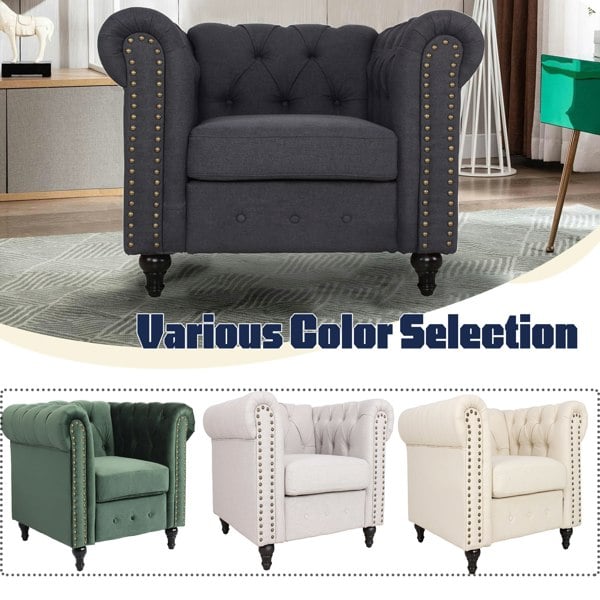 Furniture One Retro Tub Chair, Fabric Armchair, Loveseat Upholstered Chair Set with Nail Decor for Bedroom, Living Room, Office