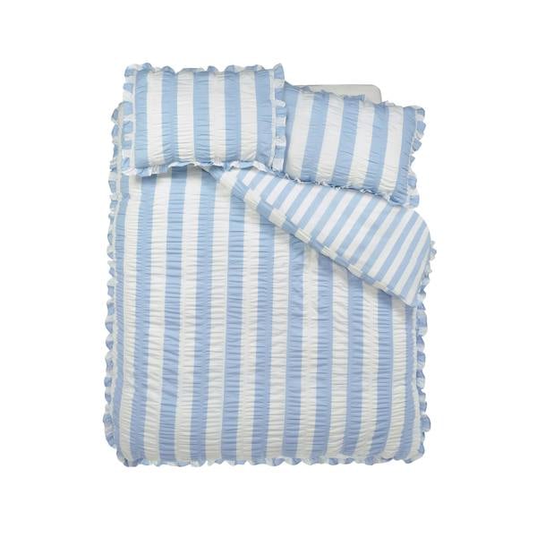 Catherine Lansfield Seersucker Frill Stripe Duvet Cover Set Blue
