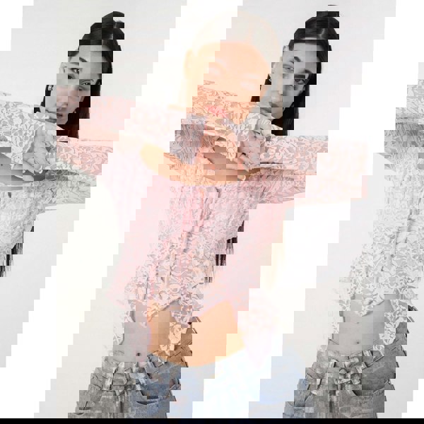 Pink Vanilla Long Sleeve Lace Butterfly Top