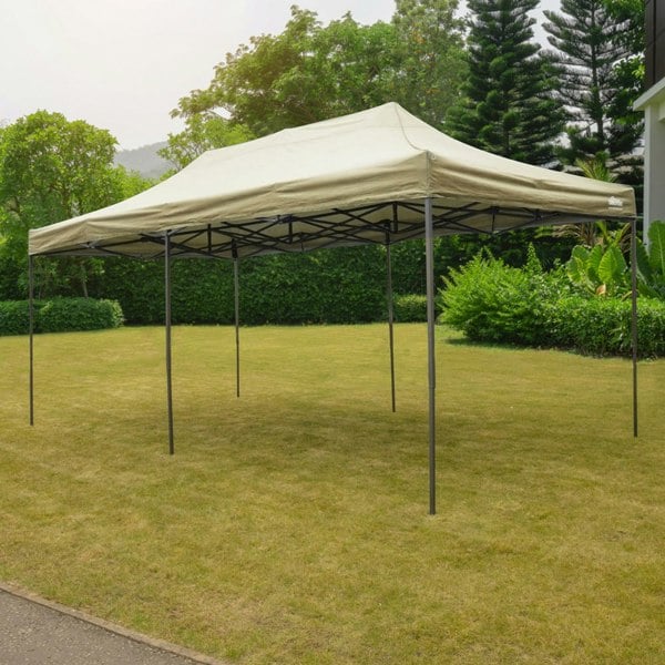 3x6m Pop-Up Gazebo - BEIGE Heavy Duty Frame & Water Resistant - Garden Pavillion - LoopsDirect