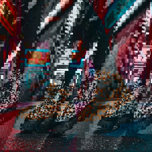 New Rock M-106-C192 Leopard Brown Leather Gothic Ankle Boots