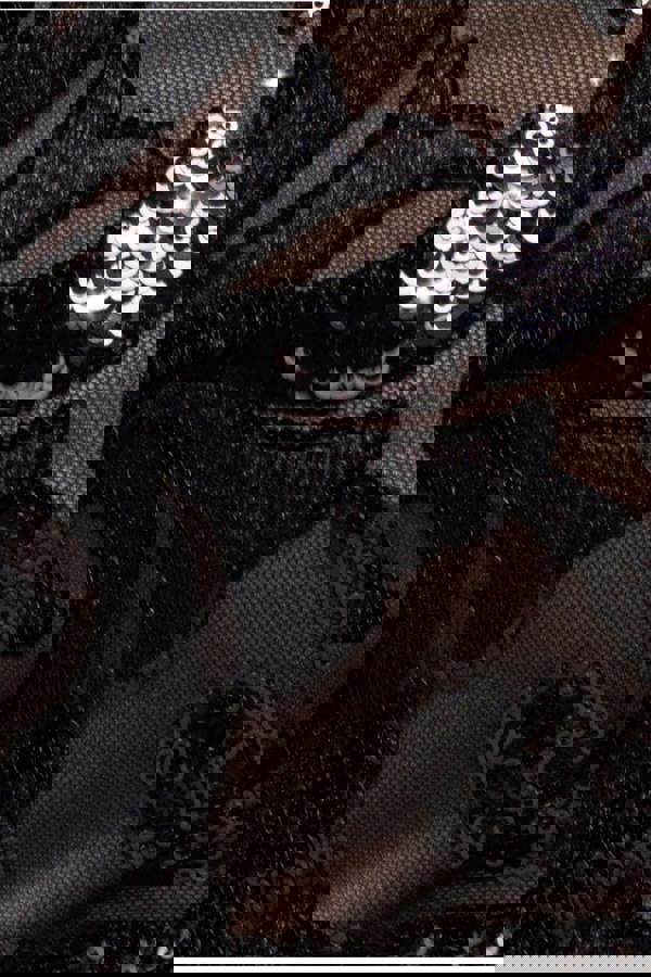 Square Neck Scalloped Embroidered Sequin Midi Dress - Black DR4124