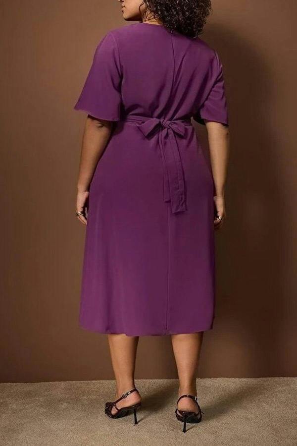 WOVCOR Accessory Detail Midi Plus Size Woven Dress