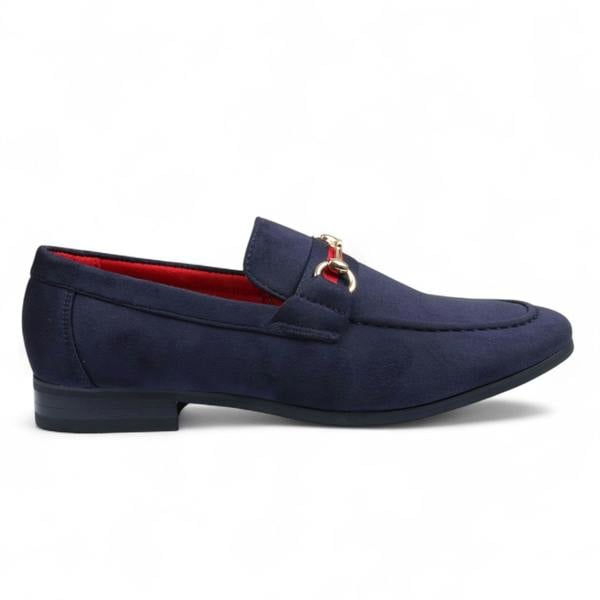 Dolcetto Men's Suede Loafers with Gold Buckle Slip-On Dress Shoes