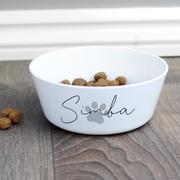 Personalised Memento Company Personalised Grey Pawprint Plastic Cat Bowl