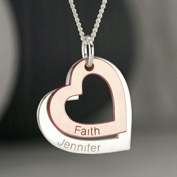 9ct Gold Personalised Two Hearts Necklace - Love Silver Jewellery