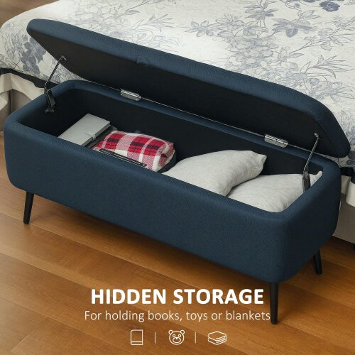Wyld Haus Sudina Linen Look Rectangle Dark Blue Storage Ottoman