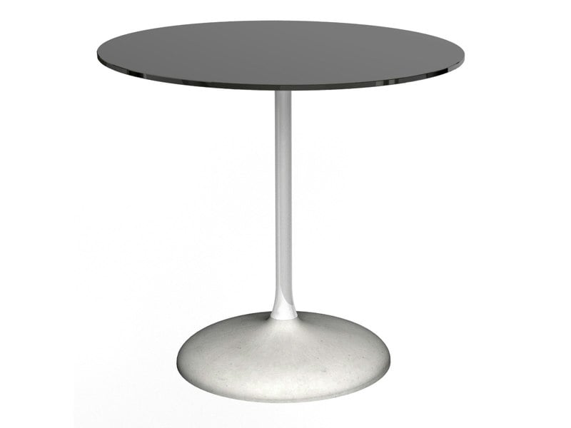 Small Circular Dining Table - Black Glass Top, Gloss White Column, Concrete Base by Gillmore British Design © GillmoreSPACE Ltd