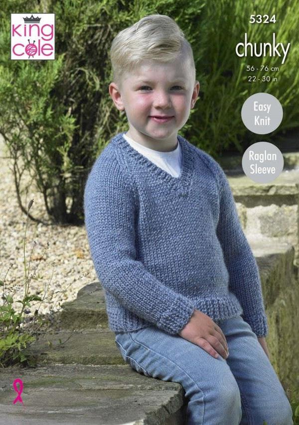 King Cole Big Value Chunky Knitting Pattern 5324, Sweaters for Kids, 22 - 30 Inches - Easy