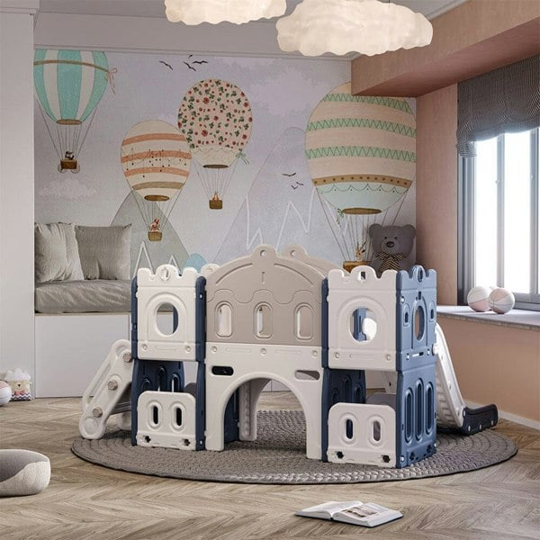 Kids Playset with Slide Basket Hoop Indoor Toddler Playground Living and Home