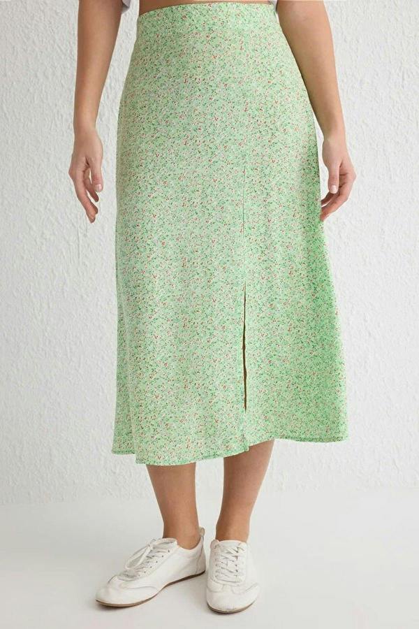 WOVCOR Floral Print Midi Woven Skirt with Slit Detail