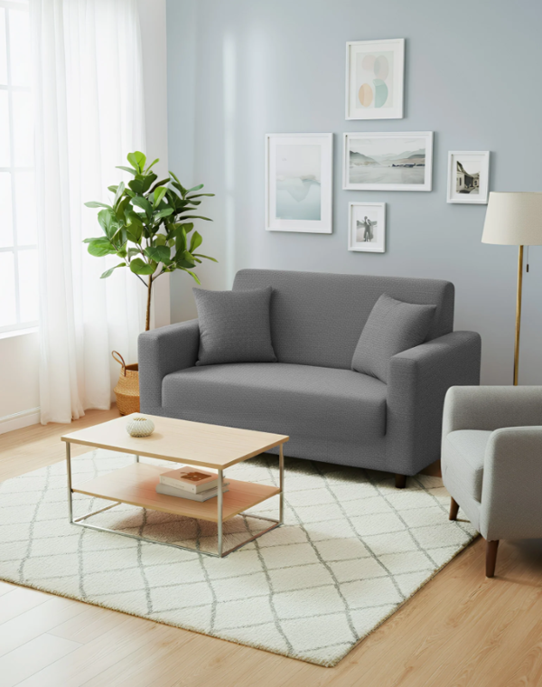 Anyseat 2 Seater Sofa Cover Plain Ash Grey Style and Protection For Living Room Sofa Chair Elastic Stretchable Slipcover