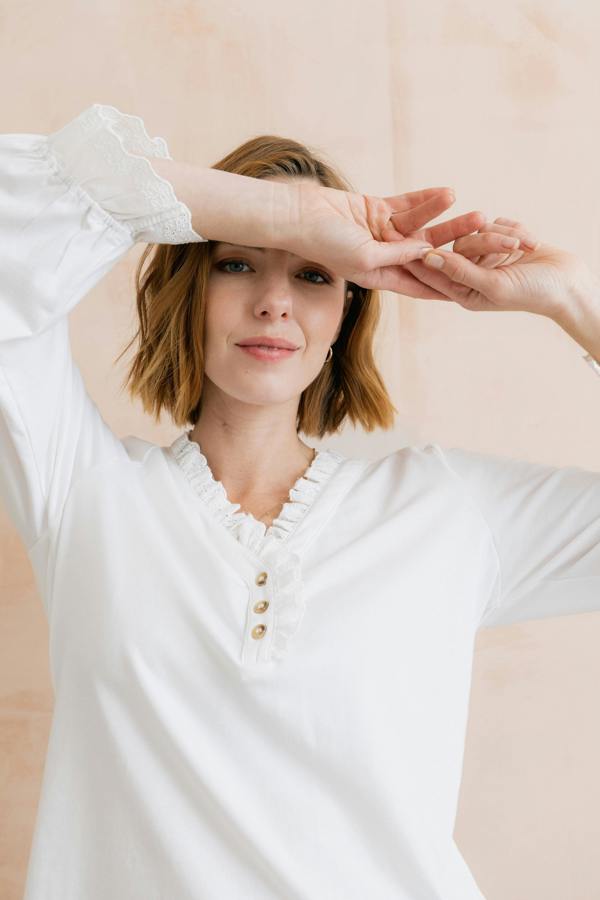 April Embroidered Trim Blouse White