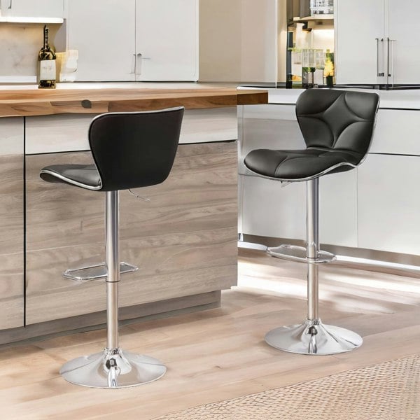 Rafaelo Mobilia Set Of 2 Height Adjustable 360 Swivel Bar Stools With Shell Backrest Black