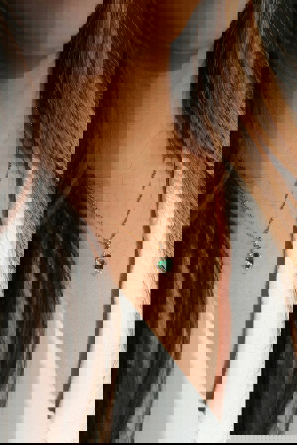 SVNX Emerald Green Diamante Heart Necklace and Earrings Set in Gold Colour