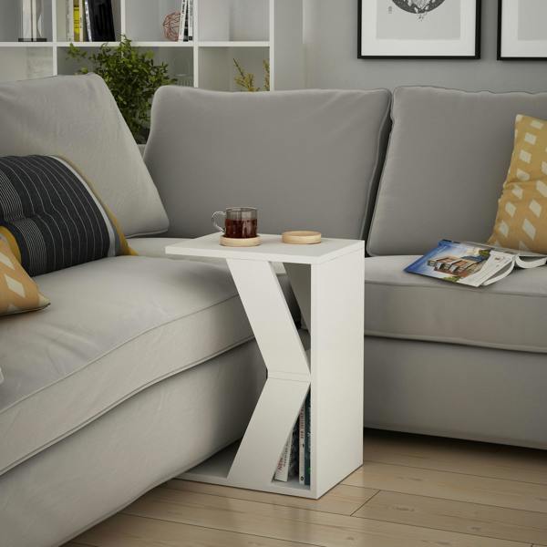 Decortie Naze Modern C-Shaped Side Table Multipurpose Sofa Table Height 57cm
