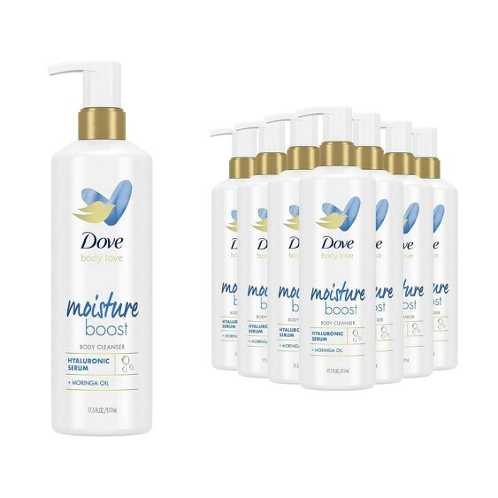Dove Body Love Moisture Boost Body Cleanser with Hyaluronic Acid 517ml, 8 Pack