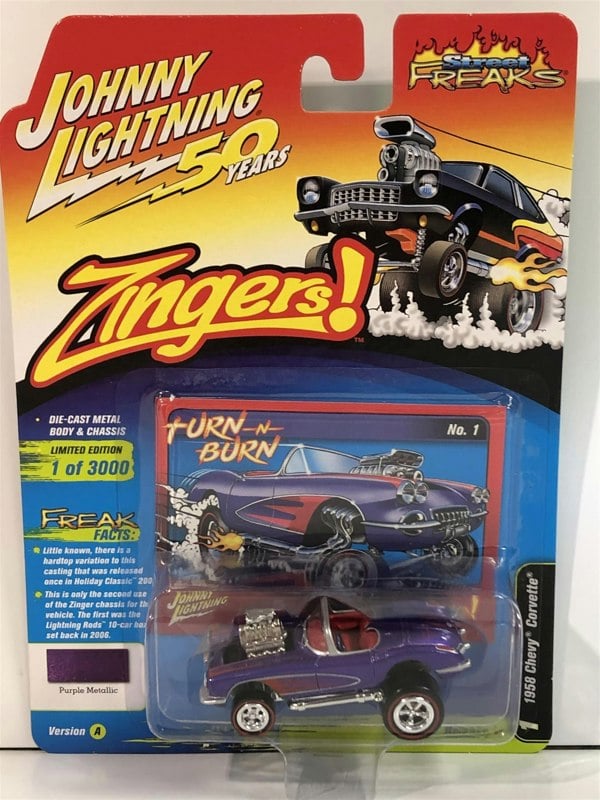 1958 chevy corvette zingers purple metallic 1:64 scale johnny lightning jlsf013a