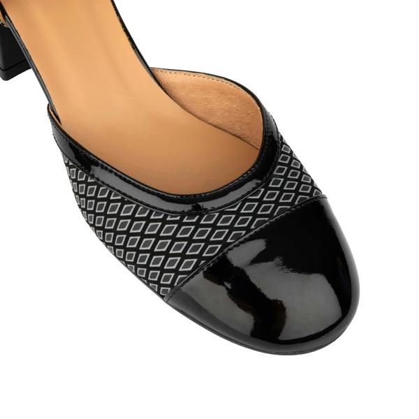 Embassy London Kemi -  Black & Grey Diamonds - Women's Leather Almond-Toe Block Heel