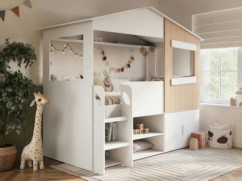 Dreamland House Bed with Storage White & Oak