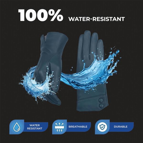 Infinity Leather Womens Italian Leather Winter Button Design Soft Wool Lining Gloves - L-GLV-501