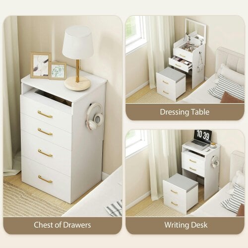 Wyld Haus Yova White Compact Dressing Table And Stool Set With Storage