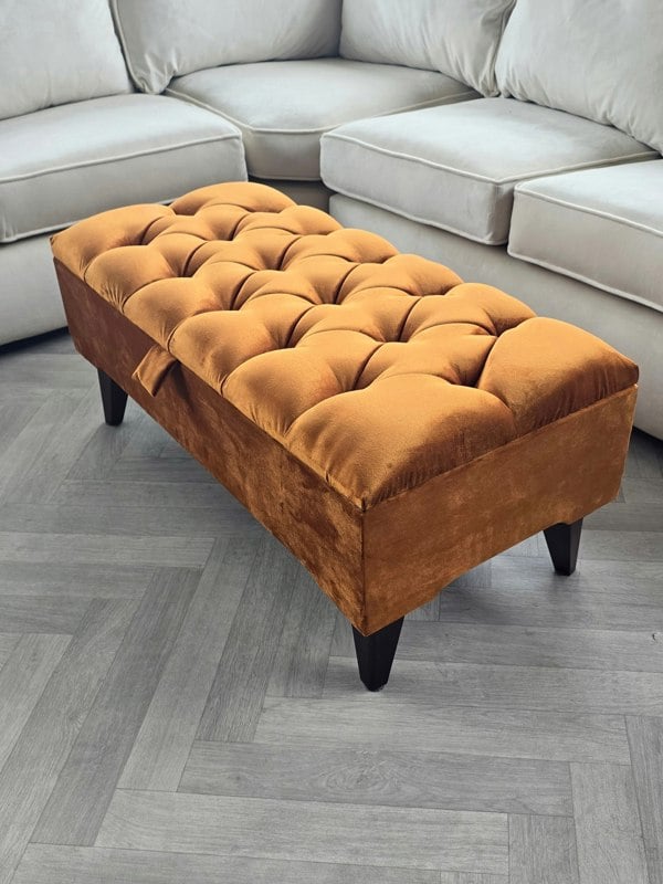 ISTOOLS Premium Burnt Orange Velvet Footstool Pouffe – Luxury UK Ottoman