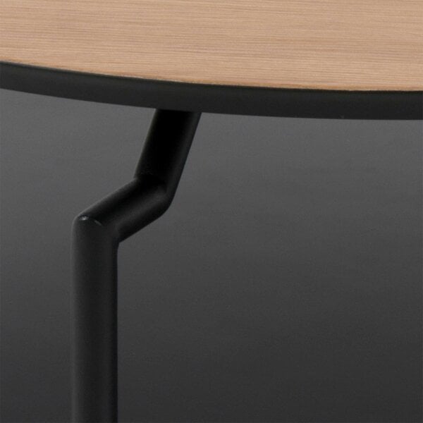 Wyld Haus Fuglebjerg Round Coffee Table Oak Top Black Metal Legs Bottom Shelf