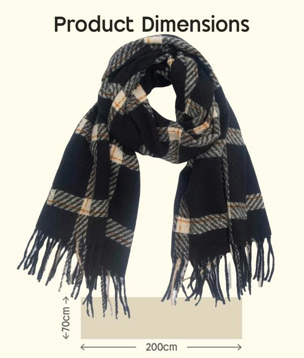 VIA MONTEN Women’s Vintage Plaid Scarf, Oversized Winter Wrap Shawl with Fringe for Cold Weather
